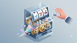 Схематичная иллюстрация внутреннего механизма слота с золотыми шестернями для понимания вероятности в онлайн-казино 095bet-Jogos